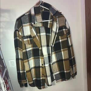 SHEIN Black and Brown Lightweight Shirt Jacket Casual Plaid Design
